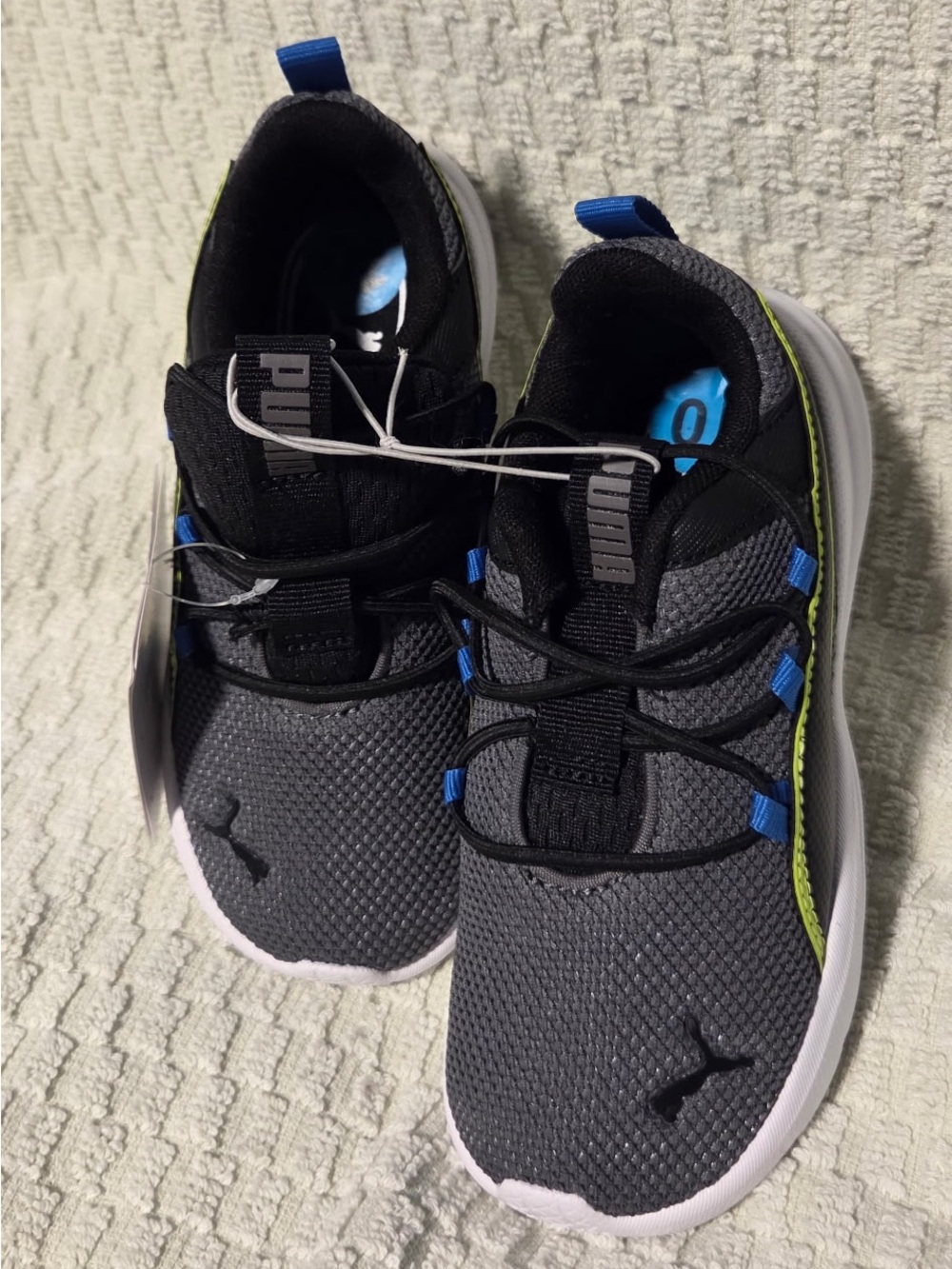 Puma Kids Gray Sneakers with Blue and Lime Accents